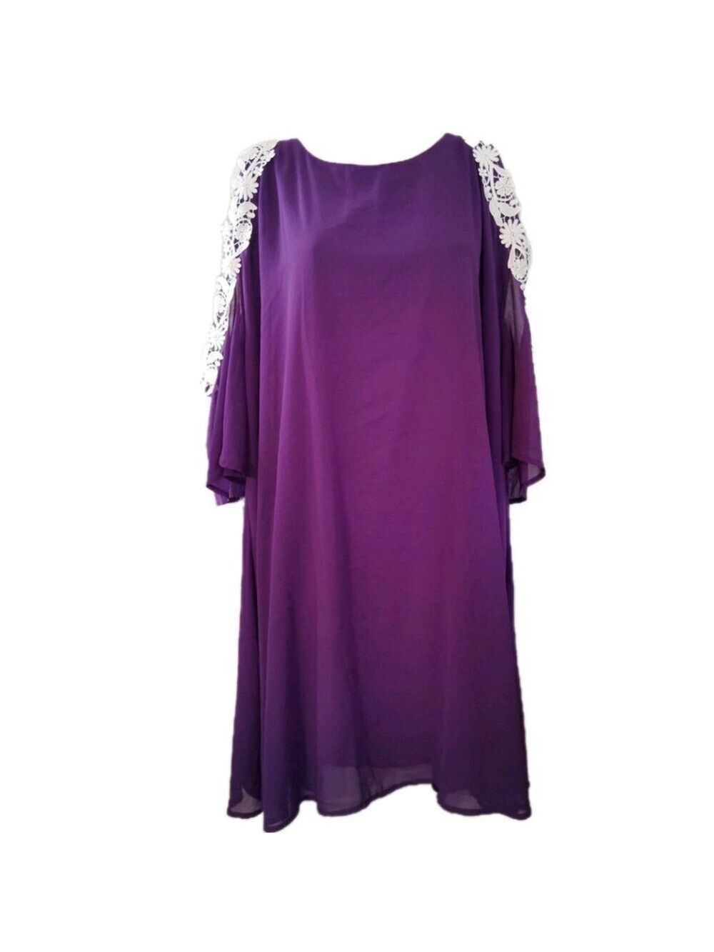Roiii Purple Cold Shoulder Top 4XL Lace Trim Floral Boho Plus Size Blouse